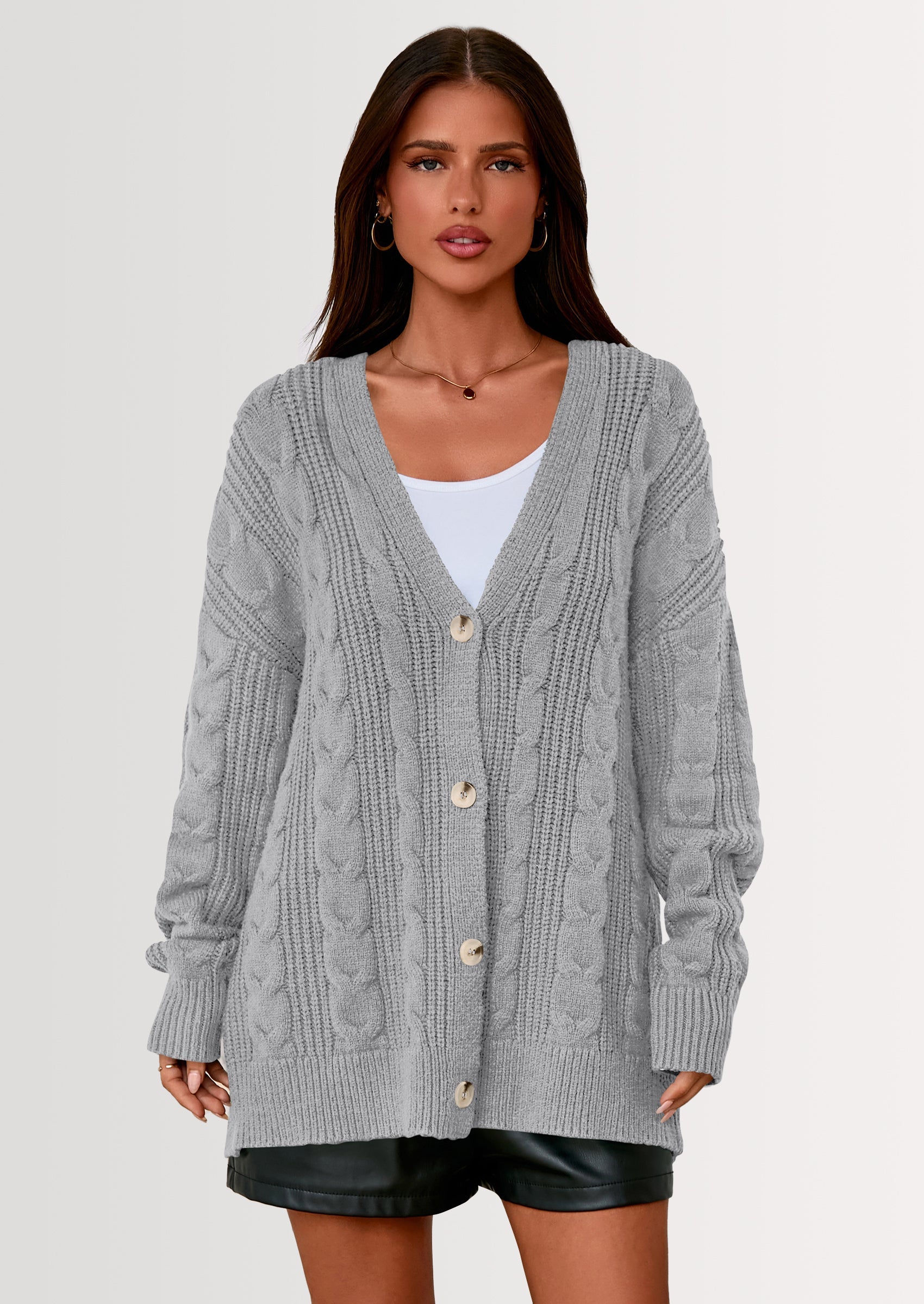 Women's Cable Knit Sweaters Fall Oversized Chunky Open Front Long Sleeve Cardigan Winter Coats