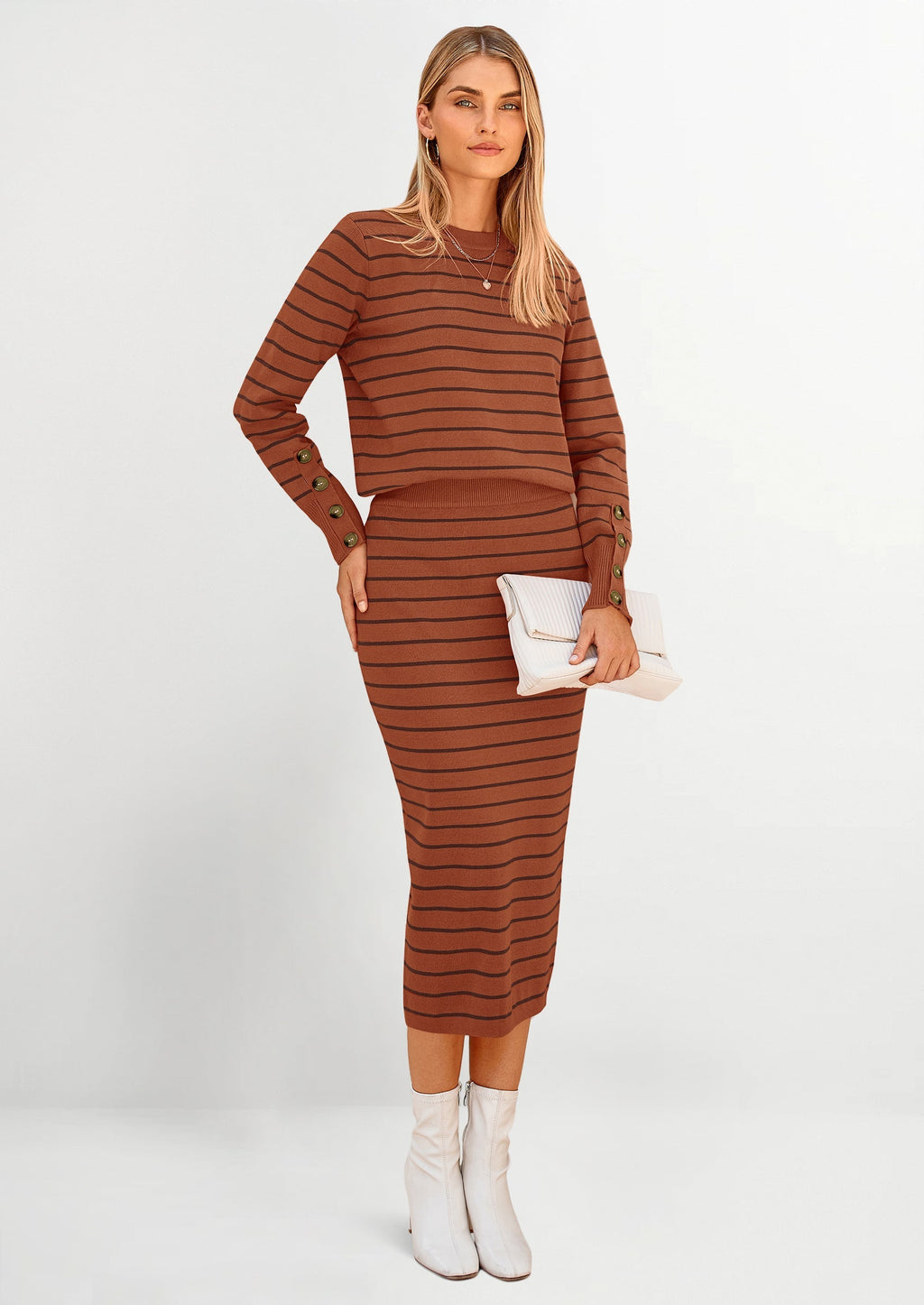 2 Piece Skirts Sets For Women Fall Fashion Striped Sweater Dress Knit Lounge Travel Outfits Winter Clothing