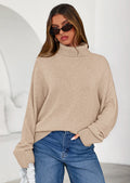 Womens Turtleneck Long Sleeve Sweater Fall Trendy Loose Fit Casual Tops Chunky Knit Pullover Sweaters