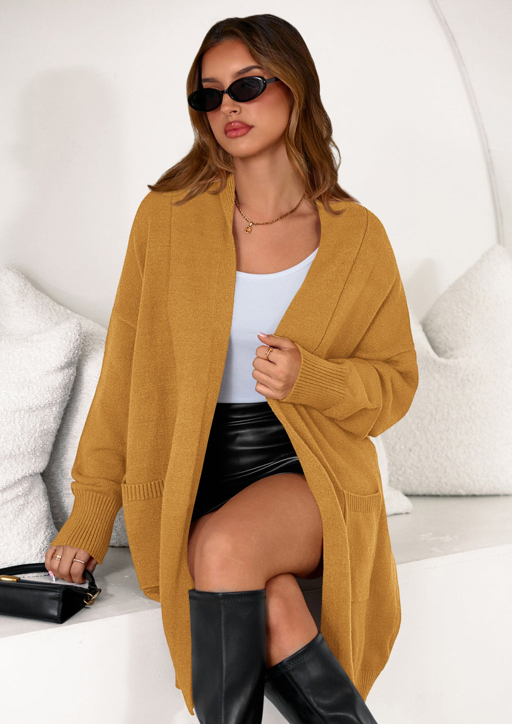 Women's Open Front Cardigan Long Sleeve Cozy Knit Sweaters Winter Fall Clothes Outerwear Coats