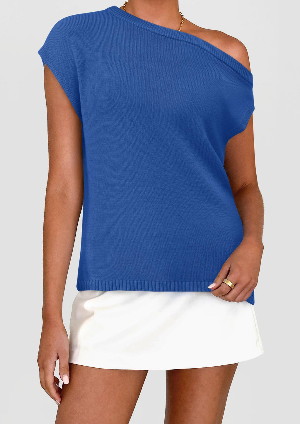 Womens Off The Shoulder Tops Summer Casual Short Sleeve Tunic T Shirts Lightweight Knit Sweaters