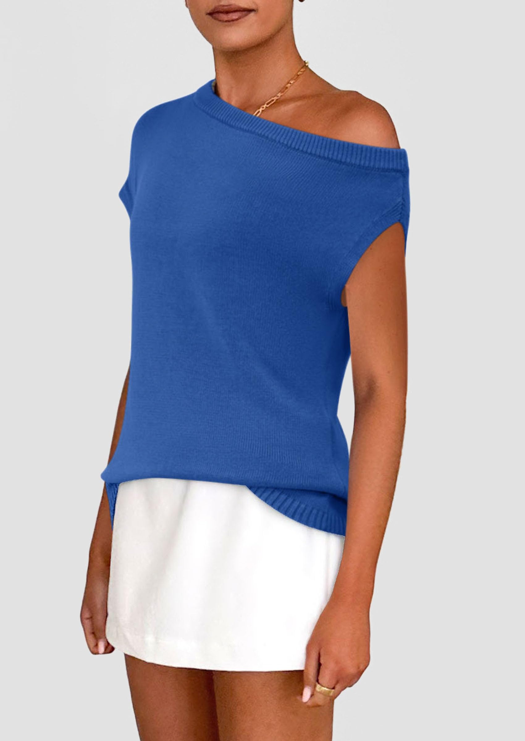 Womens Off The Shoulder Tops Summer Casual Short Sleeve Tunic T Shirts Lightweight Knit Sweaters