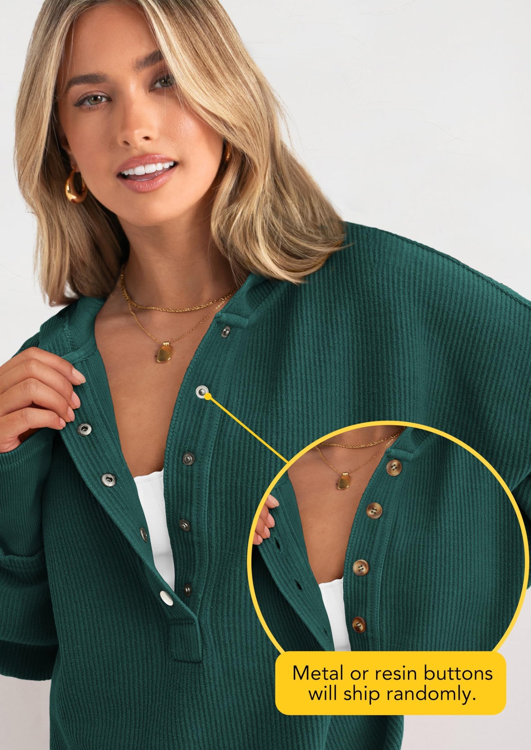 Womens Fashion Oversized Long Sleeve Hoodie Button Down V Neck Sweatshirt Side Slit Casual Pullover Tops