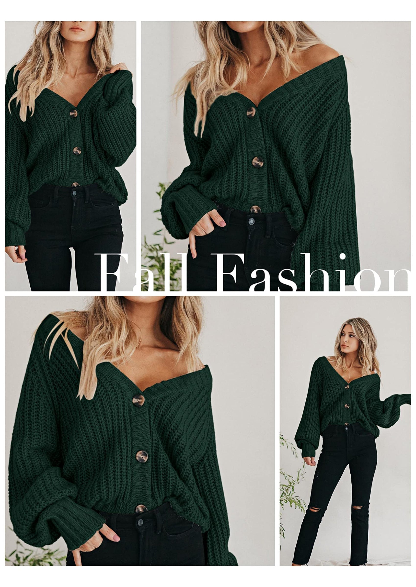 Women's Chunky Knit Open Front Sweater Long Sleeve Button Loose Short Cardigan Outerwear Coats