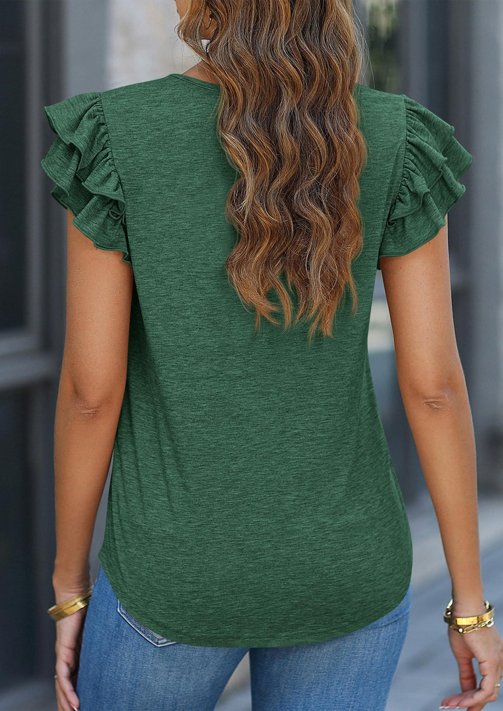 Summer Tops for Women Spring Trendy Fashion Clothes Casual Ruffle V Neck Short Sleeve Shirts Blouses