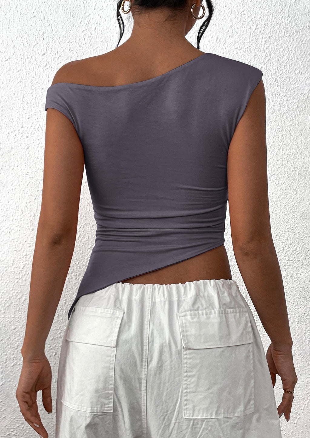 Womens Off The Shoulder Tops Summer Sleeveless One Shoulder Ruched Asymmetrical Y2K Going Out Crop Tank Top