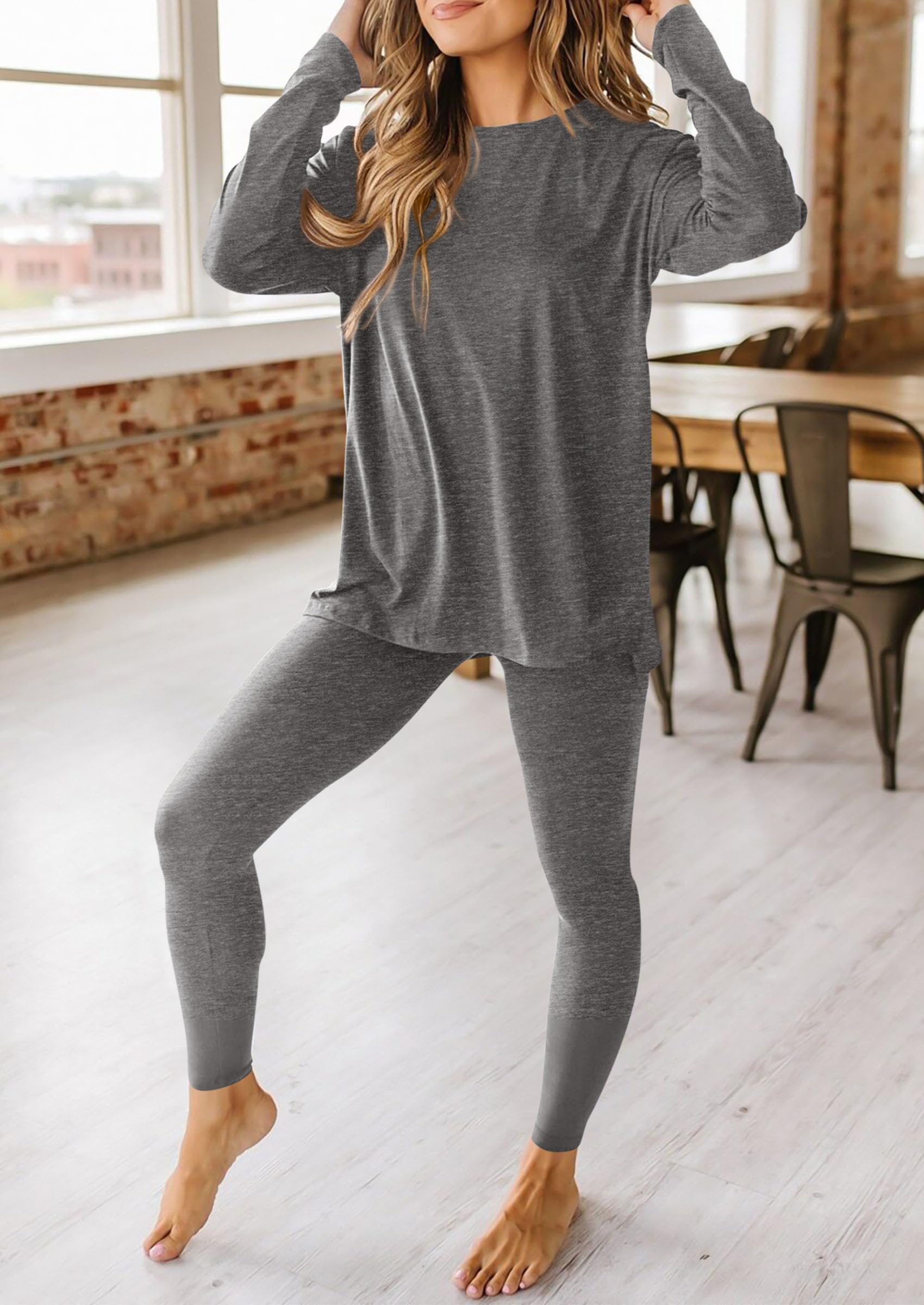 2 Piece Outfits Casual Long Sleeve Tunic Tops Legging Pants Lounge Sets Sweatsuits