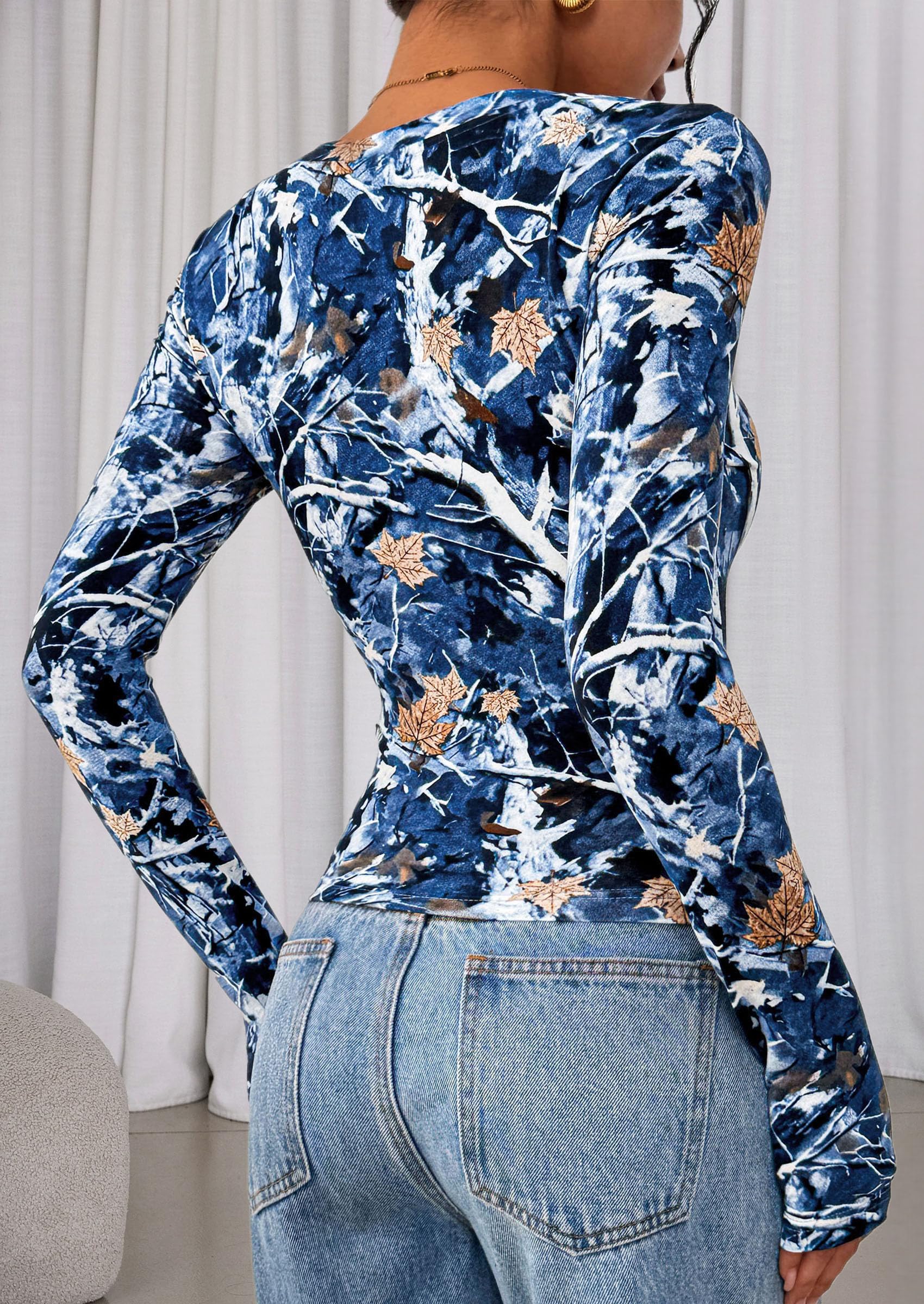 Womens Long Sleeve T Shirts Fall Trendy Deep V Neck Slim Fit Basic Crop Tops Casual Going Out Top