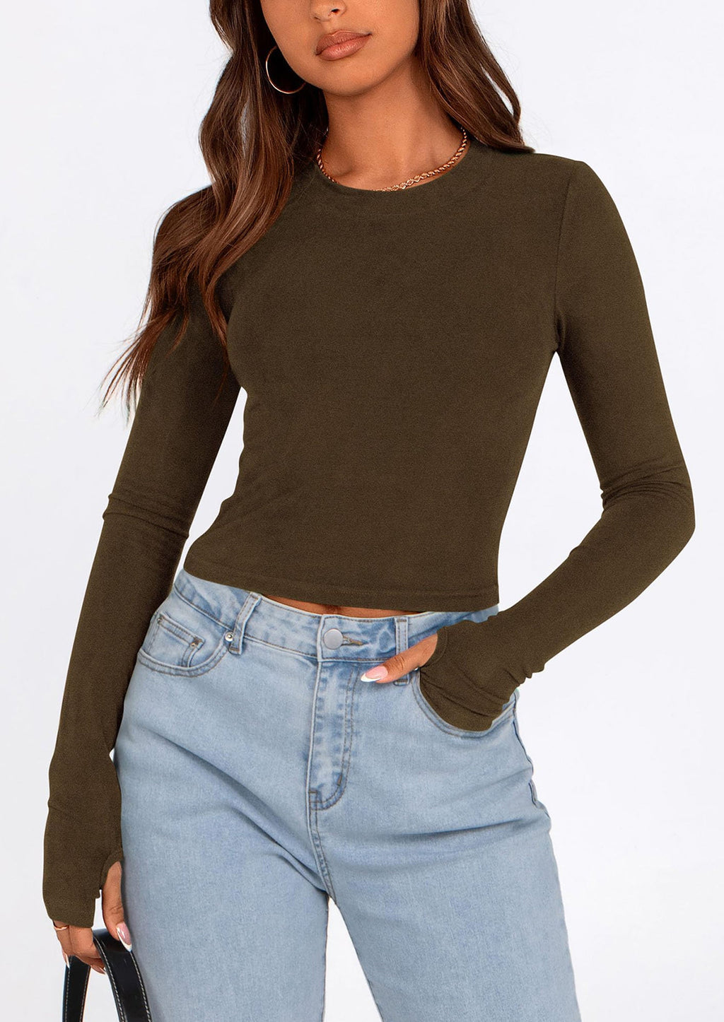 Women's Long Sleeve Crop Tops Y2K Spring Fall Fashion Clothes Basic Slim Fit Tee Shirts Blouse