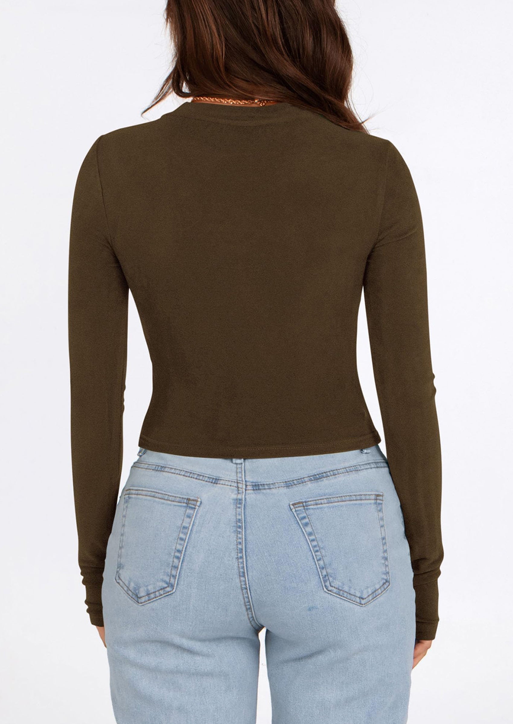 Women's Long Sleeve Crop Tops Y2K Spring Fall Fashion Clothes Basic Slim Fit Tee Shirts Blouse