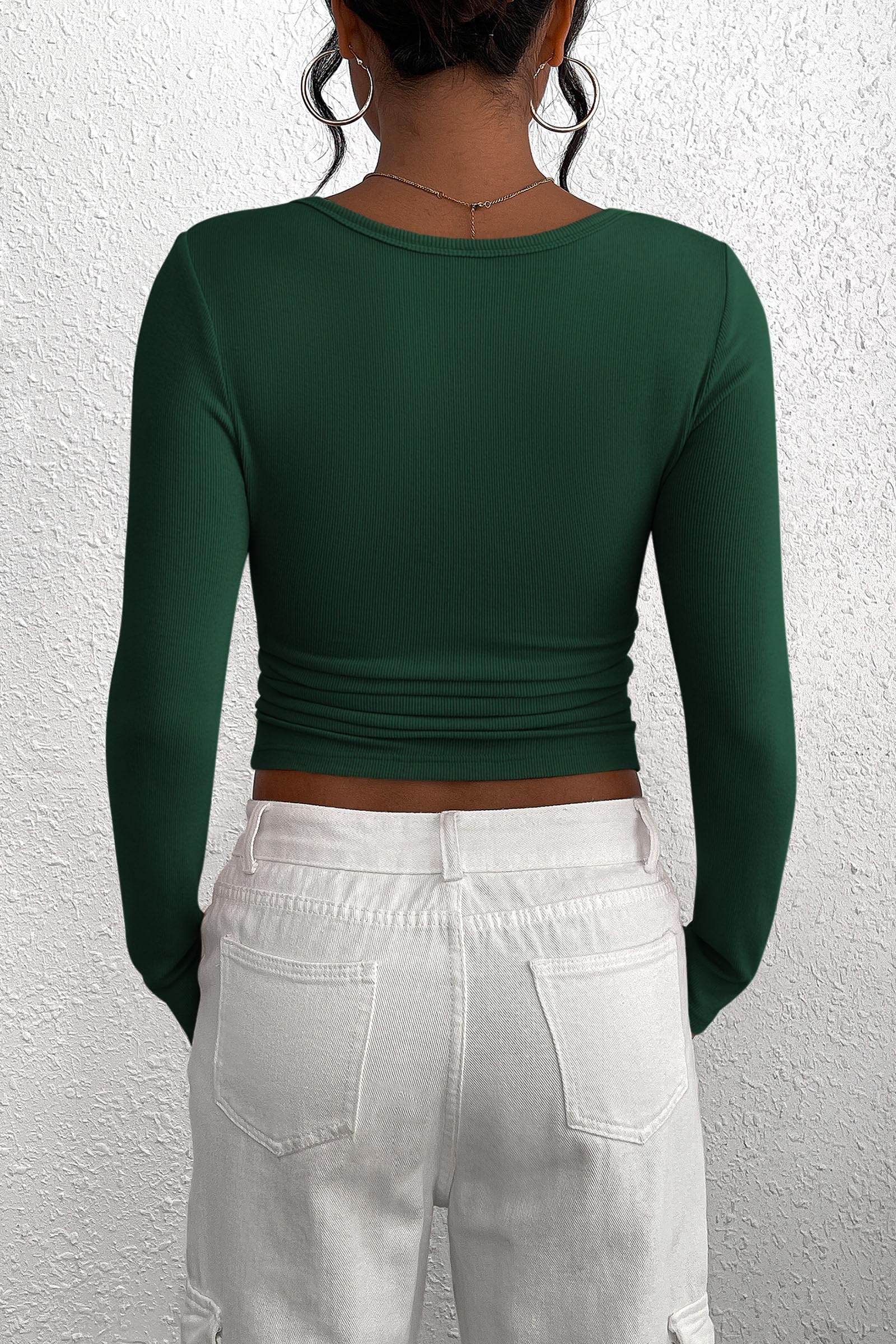 Women's Spring Fall Long Sleeve Henley T Shirts Button Ribbed Knit Slim Fit Casual Basic Tops Blouse