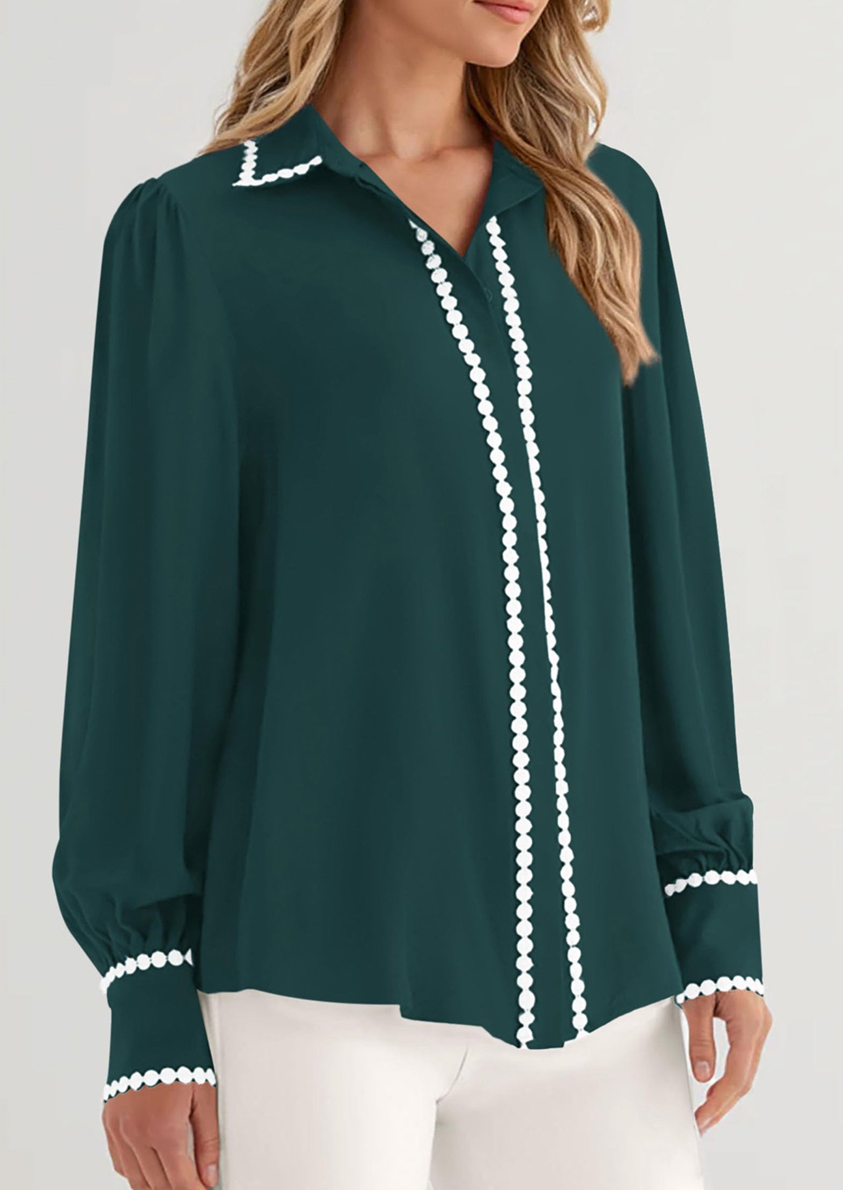 Womens Long Sleeve Button Down Shirts Trendy V Neck Loose Fit Fall Tops Collared Dressy Casual Blouses