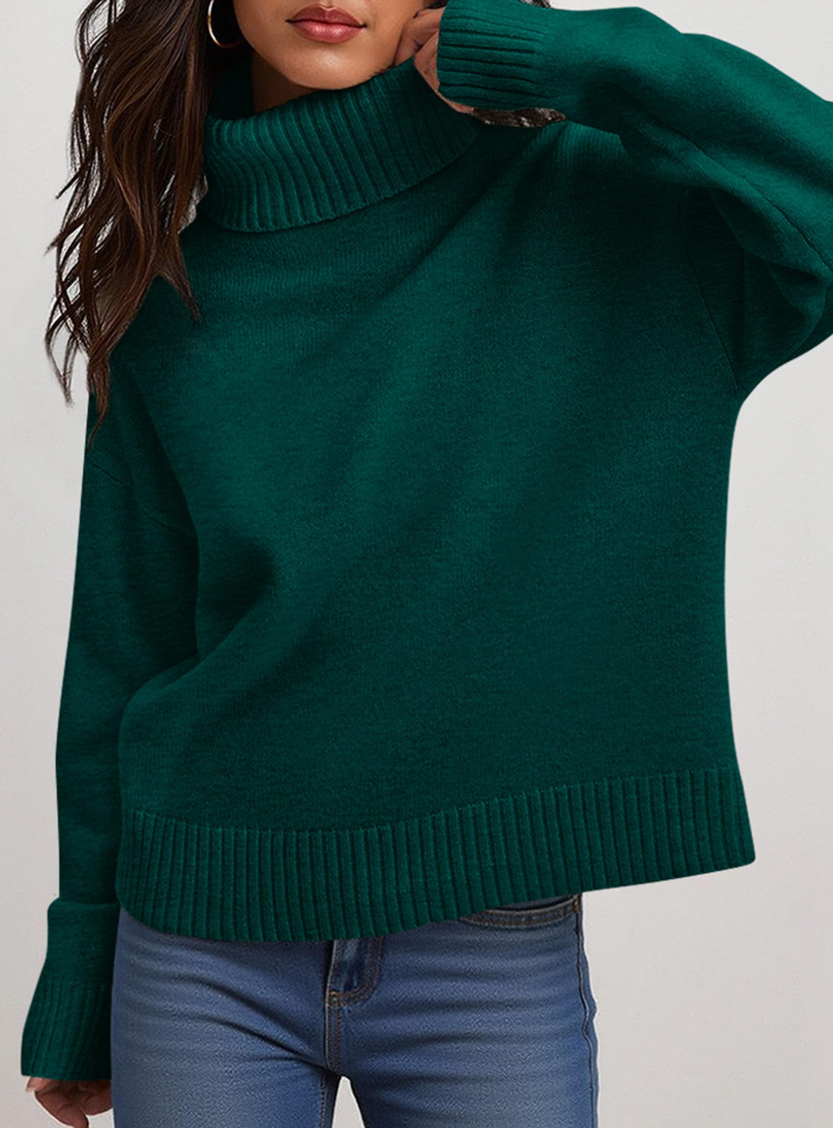 Womens Turtleneck Long Sleeve Sweater Fall Trendy Loose Fit Casual Tops Chunky Knit Pullover Sweaters