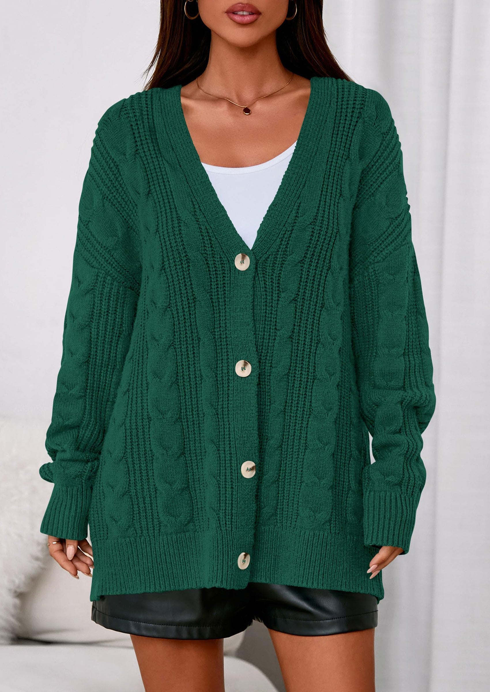 Women's Cable Knit Sweaters Fall Oversized Chunky Open Front Long Sleeve Cardigan Winter Coats