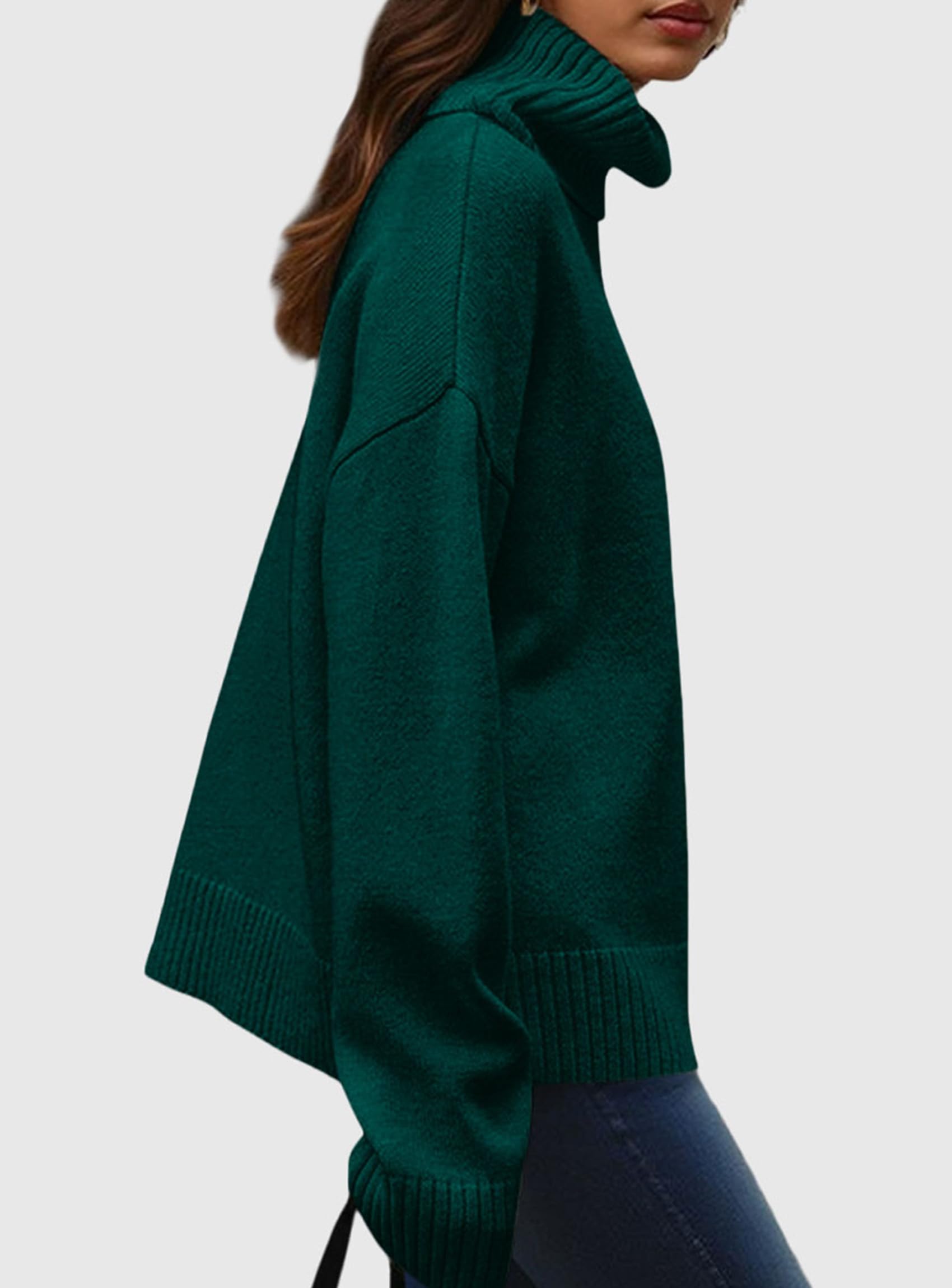 Womens Turtleneck Long Sleeve Sweater Fall Trendy Loose Fit Casual Tops Chunky Knit Pullover Sweaters