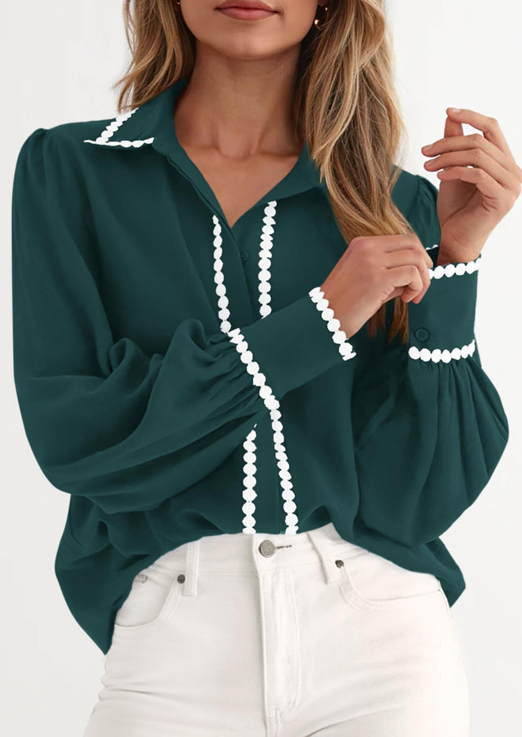 Womens Long Sleeve Button Down Shirts Trendy V Neck Loose Fit Fall Tops Collared Dressy Casual Blouses