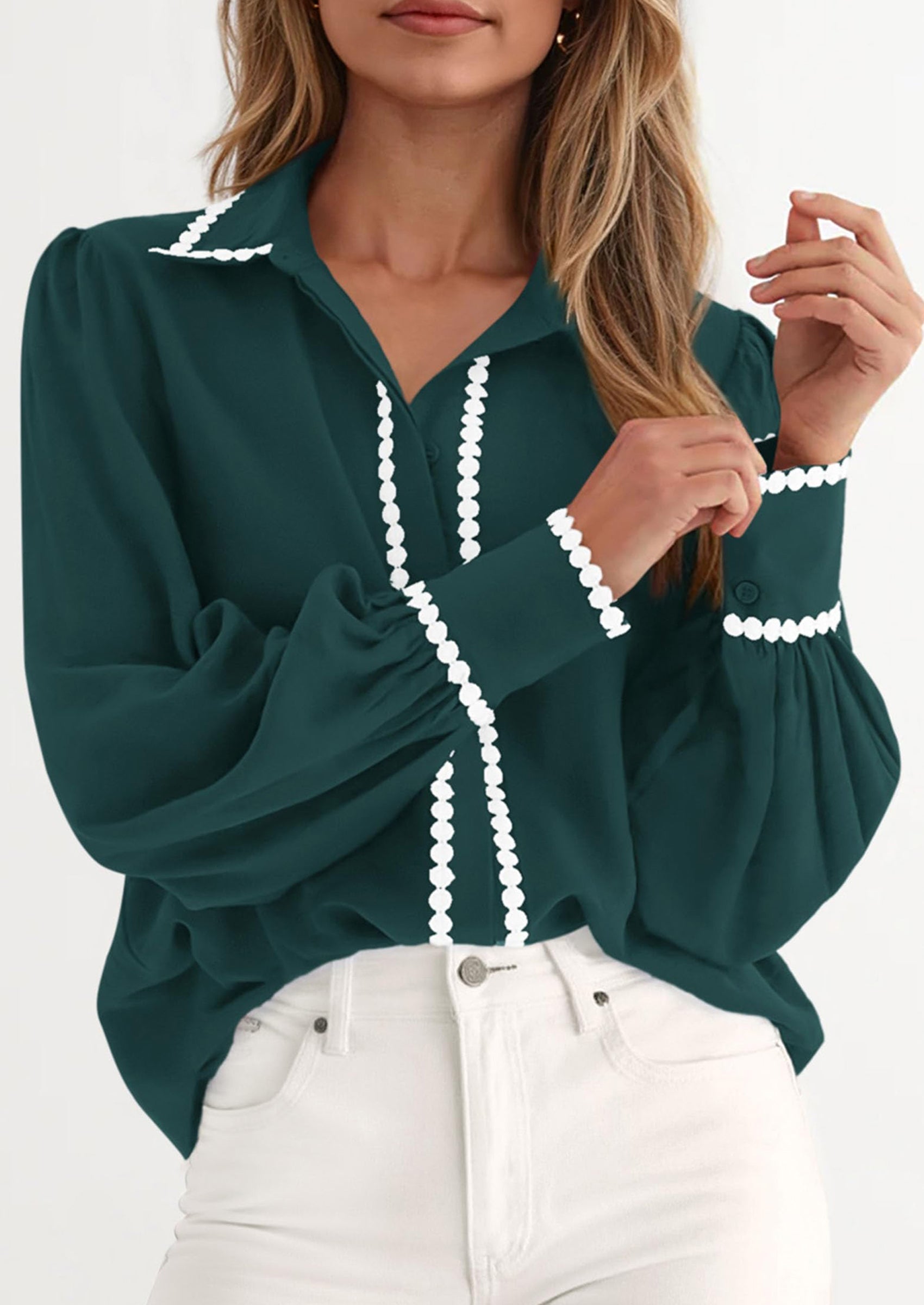 Womens Long Sleeve Button Down Shirts Trendy V Neck Loose Fit Fall Tops Collared Dressy Casual Blouses