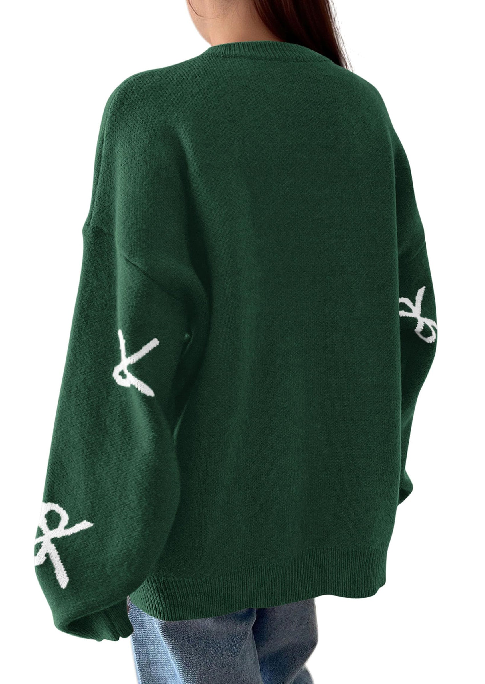 Fall Long Sleeve Pullover Sweaters for Women Trendy Crewneck Casual Cute Bow Chunky Knit Oversized Sweater