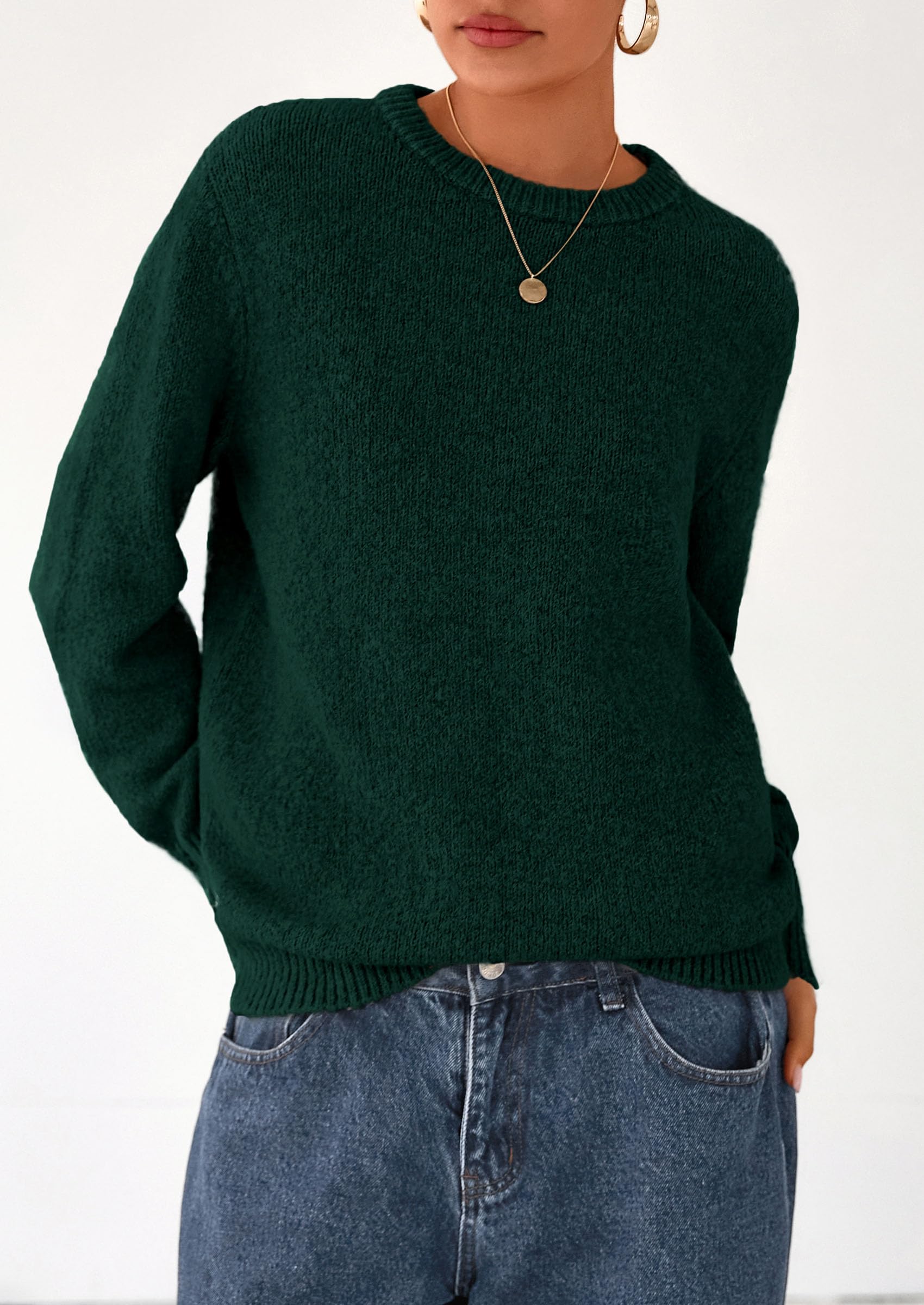 Womens Sweaters Fall Fashion Casual Crewneck Pullover Button Long Sleeve Cute Knit Tops Winter Clothes