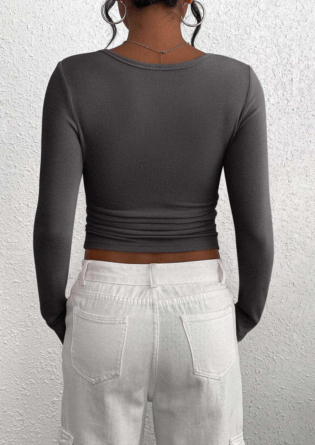 Women's Spring Fall Long Sleeve Henley T Shirts Button Ribbed Knit Slim Fit Casual Basic Tops Blouse