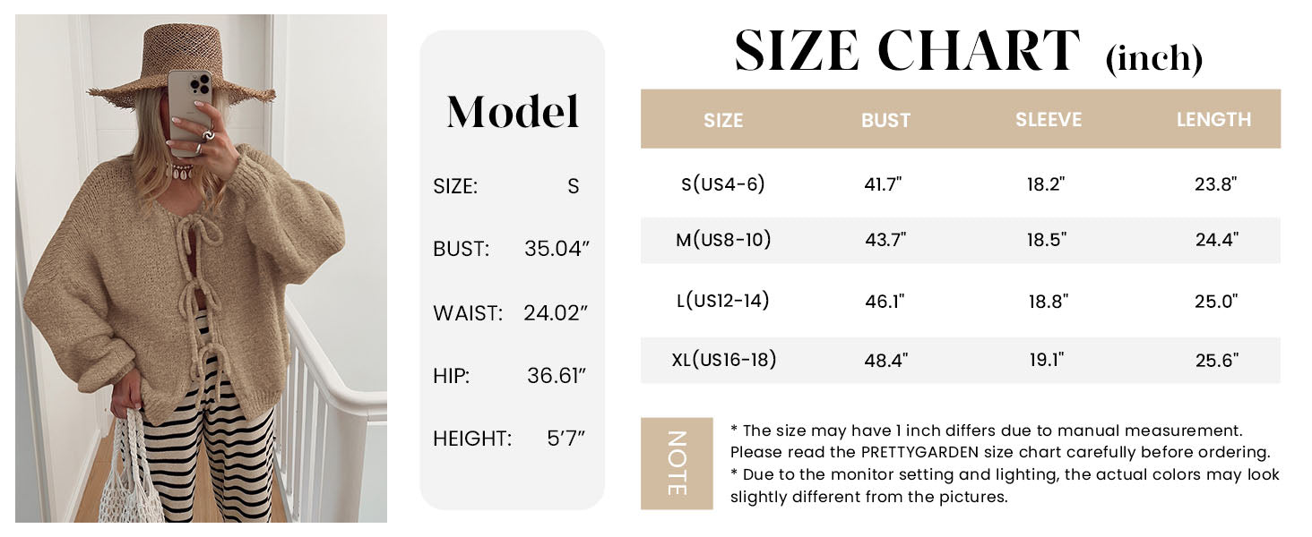 Women's Tie Front Bow Cardigan Sweaters Chunky Knit Long Puff Sleeve Trendy Fall Winter Jacket Coats