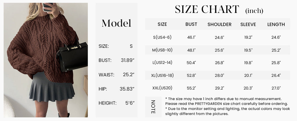 Women's Oversized Fall Sweaters Casual Long Sleeve Crewneck Chunky Cable Knit Pullover Tops Winter Clothes
