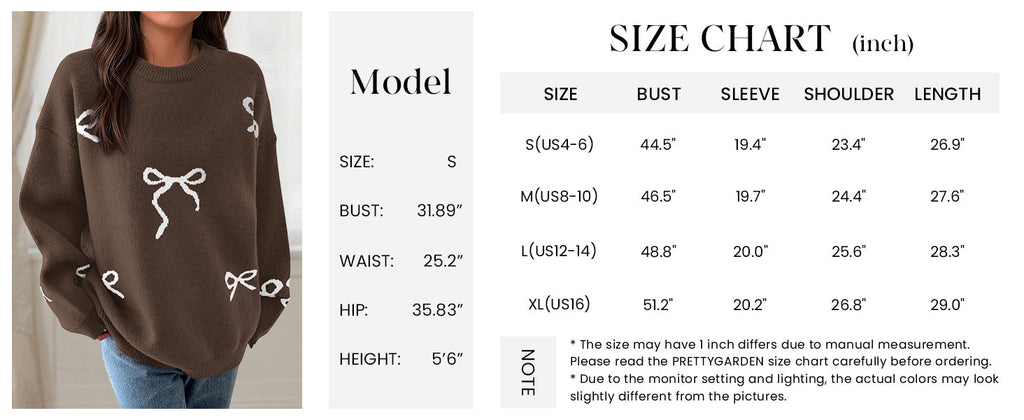 Fall Long Sleeve Pullover Sweaters for Women Trendy Crewneck Casual Cute Bow Chunky Knit Oversized Sweater