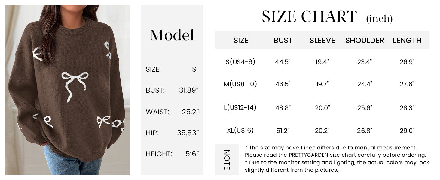 Fall Long Sleeve Pullover Sweaters for Women Trendy Crewneck Casual Cute Bow Chunky Knit Oversized Sweater