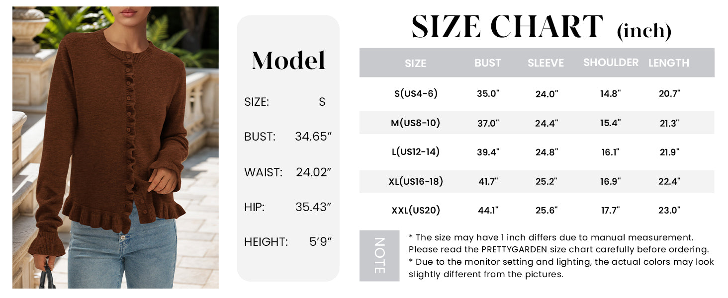 Womens Fall Button Down Cardigans Chunky Knit Ruffle Open Front Cropped Cardigan Sweaters Soft Long Sleeve Tops