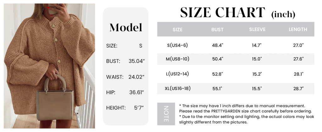 Women's Winter Button Down Cardigan Sweaters Mock Neck Lantern Long Sleeve Chunky Knit Jacket Trendy Outerwear