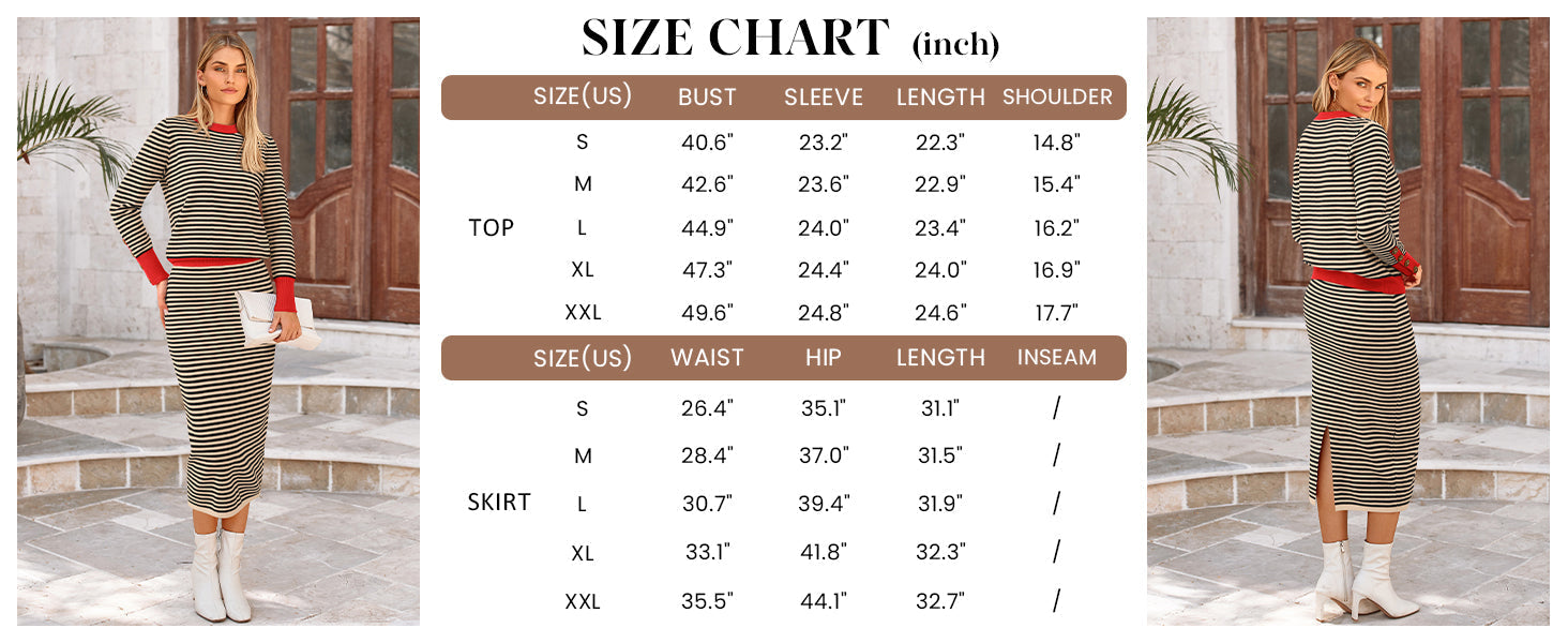 2 Piece Skirts Sets For Women Fall Fashion Striped Sweater Dress Knit Lounge Travel Outfits Winter Clothing