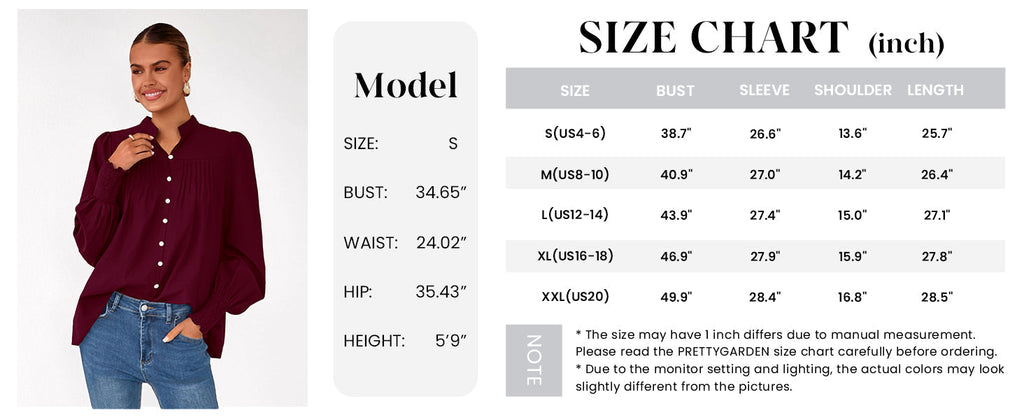 Womens Fall Lantern Long Sleeve Shirts Trendy Button V Neck Pleated Henley Tops Loose Work Blouses