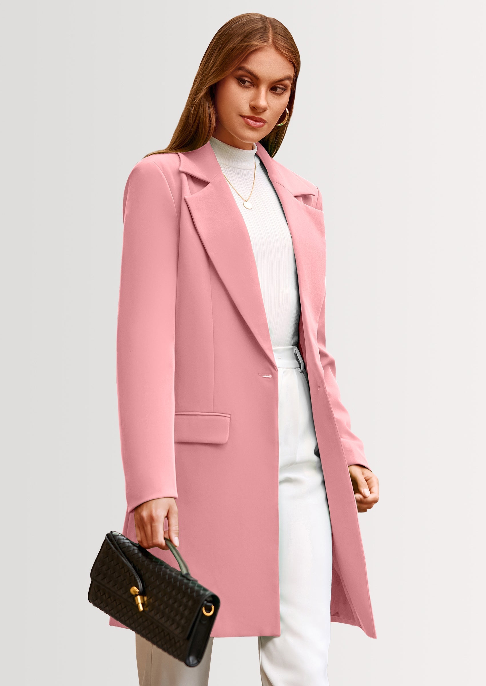 Women's Spring Fall Long Blazer Jackets Long Sleeve Lapel Pockets Loose Fit Work Casual Blazers Outerwear