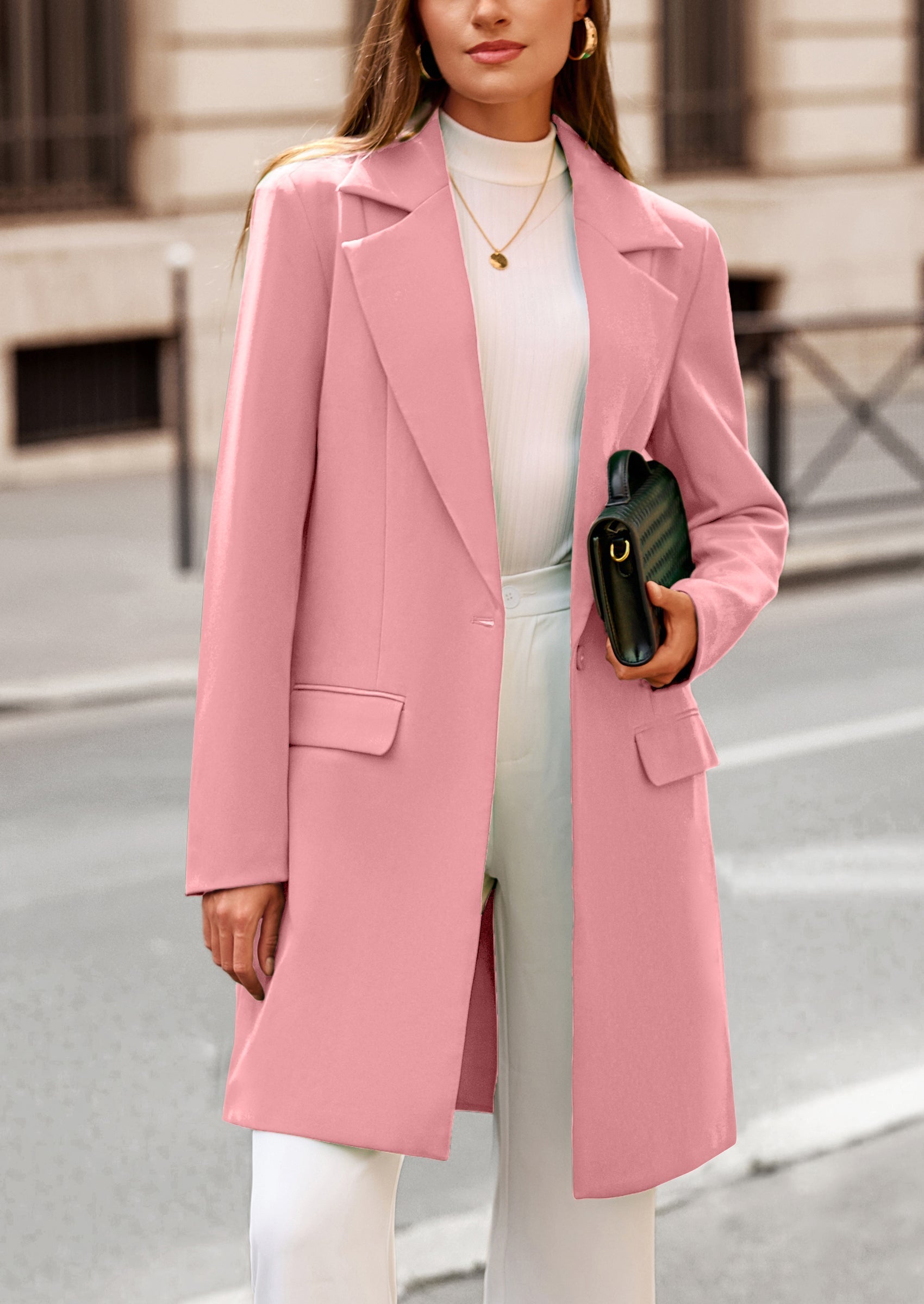 Women's Spring Fall Long Blazer Jackets Long Sleeve Lapel Pockets Loose Fit Work Casual Blazers Outerwear