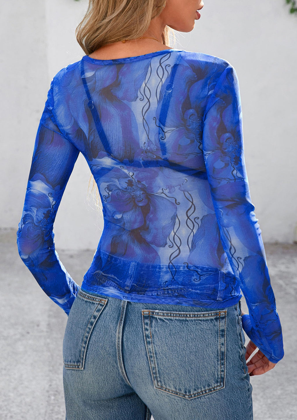 Women's Mesh Long Sleeve Top Trendy Fall See Through Sheer Blouse Leopard Fitted Going Out Layering Shirts