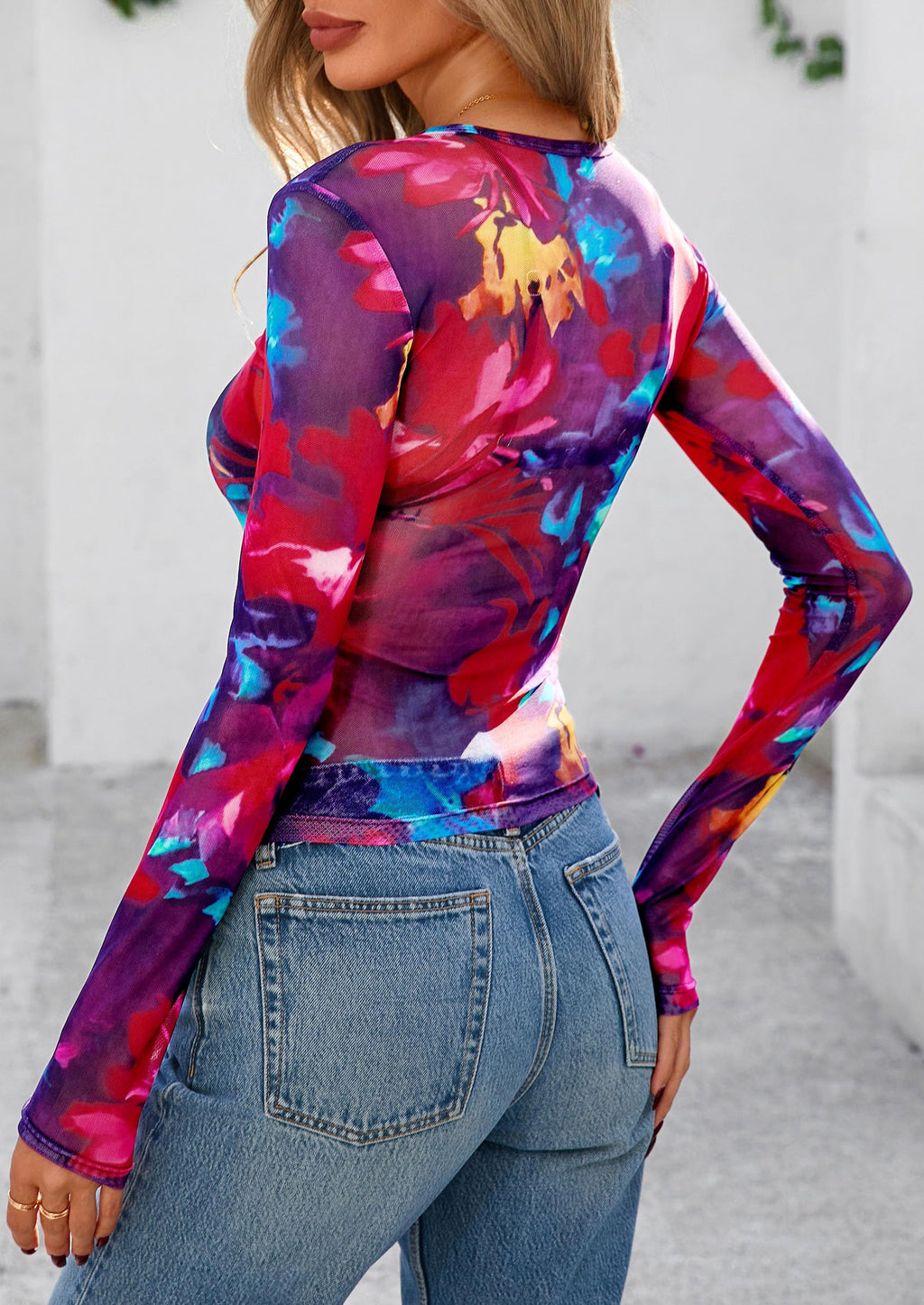 Women's Mesh Long Sleeve Top Trendy Fall See Through Sheer Blouse Leopard Fitted Going Out Layering Shirts