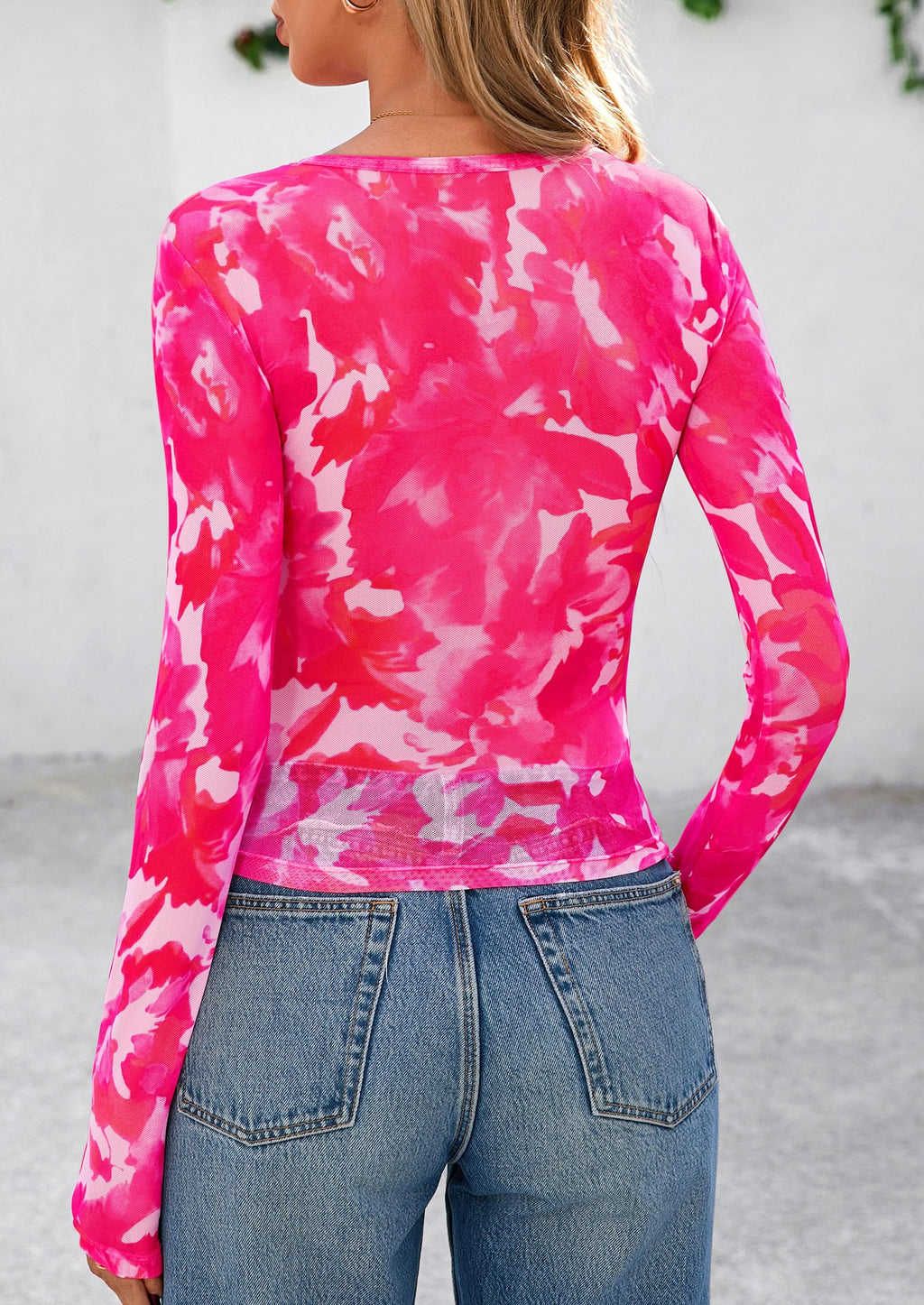 Women's Mesh Long Sleeve Top Trendy Fall See Through Sheer Blouse Leopard Fitted Going Out Layering Shirts