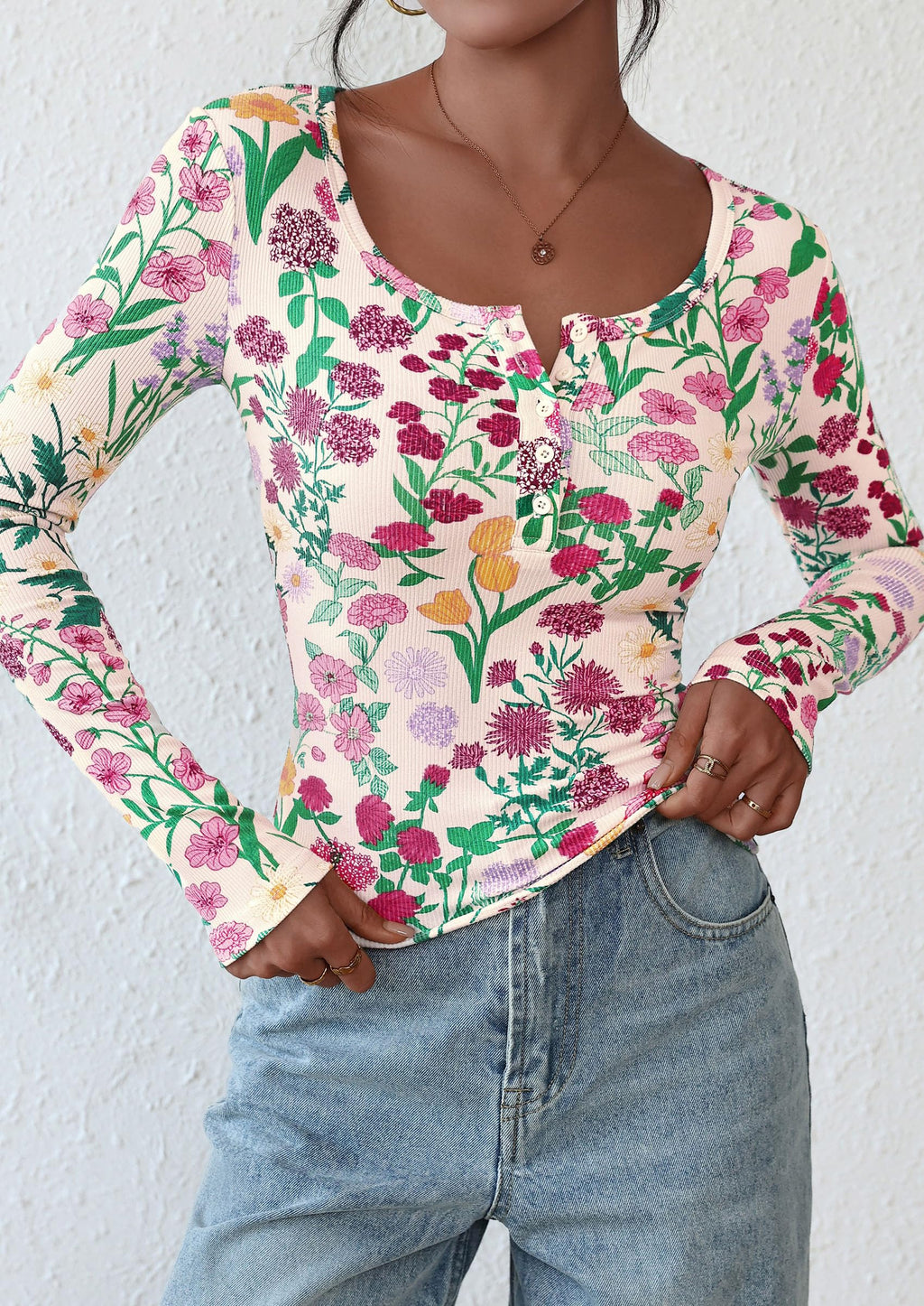 Women's Fall Long Sleeve Henley T Shirts Button Ribbed Knit Slim Fit Basic Tops Blouse Casual Outfits