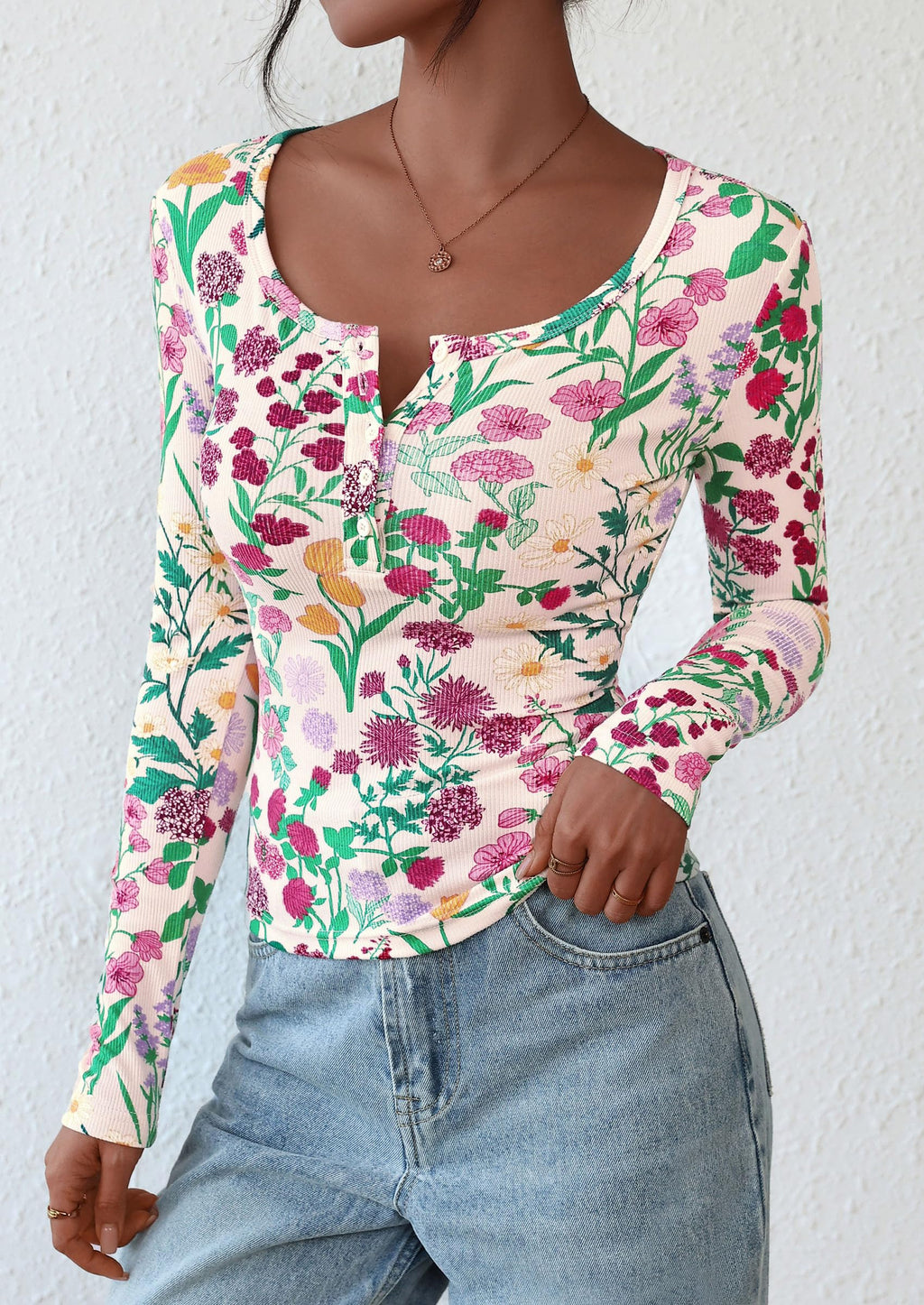 Women's Fall Long Sleeve Henley T Shirts Button Ribbed Knit Slim Fit Basic Tops Blouse Casual Outfits