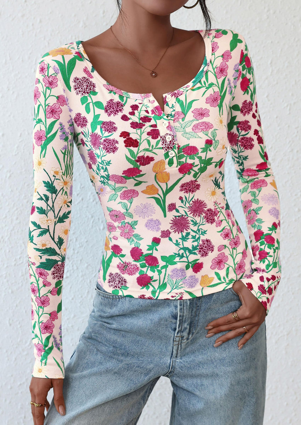 Women's Fall Long Sleeve Henley T Shirts Button Ribbed Knit Slim Fit Basic Tops Blouse Casual Outfits