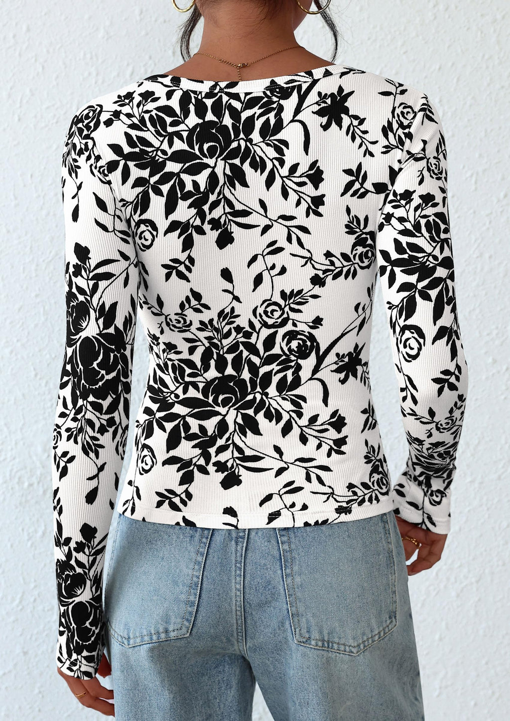 Women's Fall Long Sleeve Henley T Shirts Button Ribbed Knit Slim Fit Basic Tops Blouse Casual Outfits