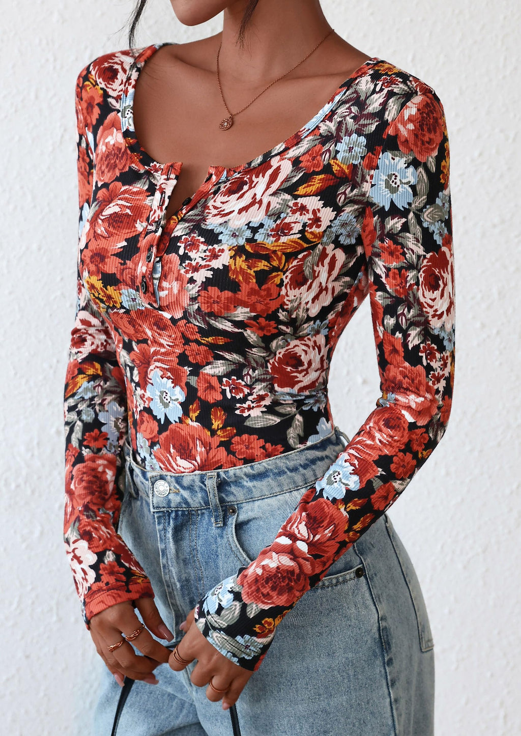 Women's Fall Long Sleeve Henley T Shirts Button Ribbed Knit Slim Fit Basic Tops Blouse Casual Outfits