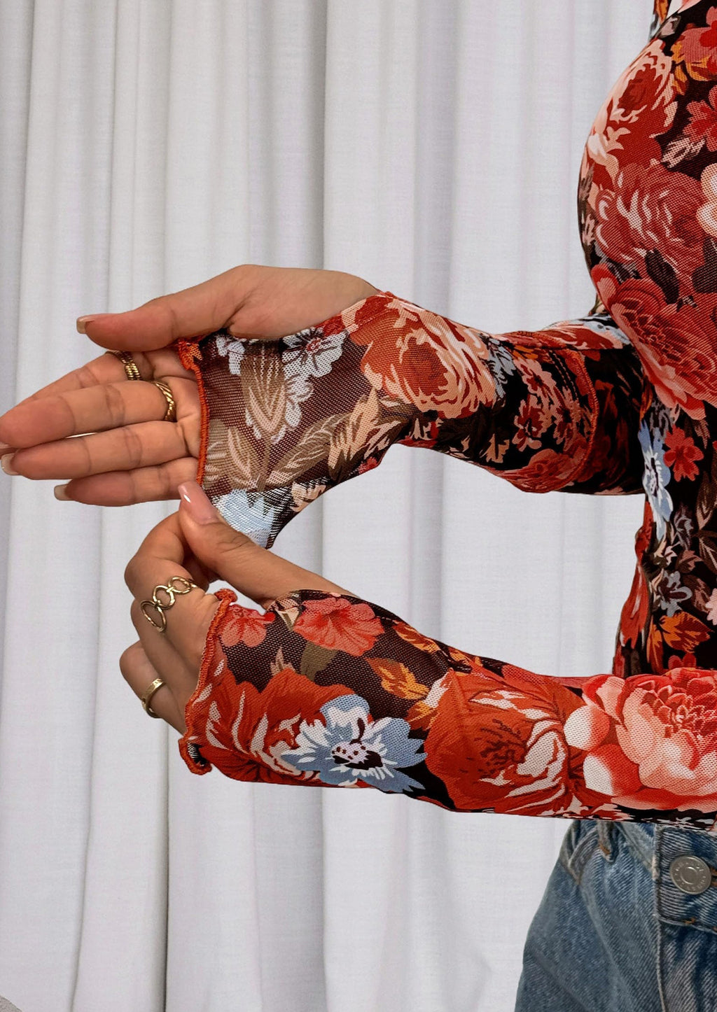 Womens Fall Mesh Floral Blouses Long Sleeve Going Out Tops Slim Fitted Shirts Date Night Outfits