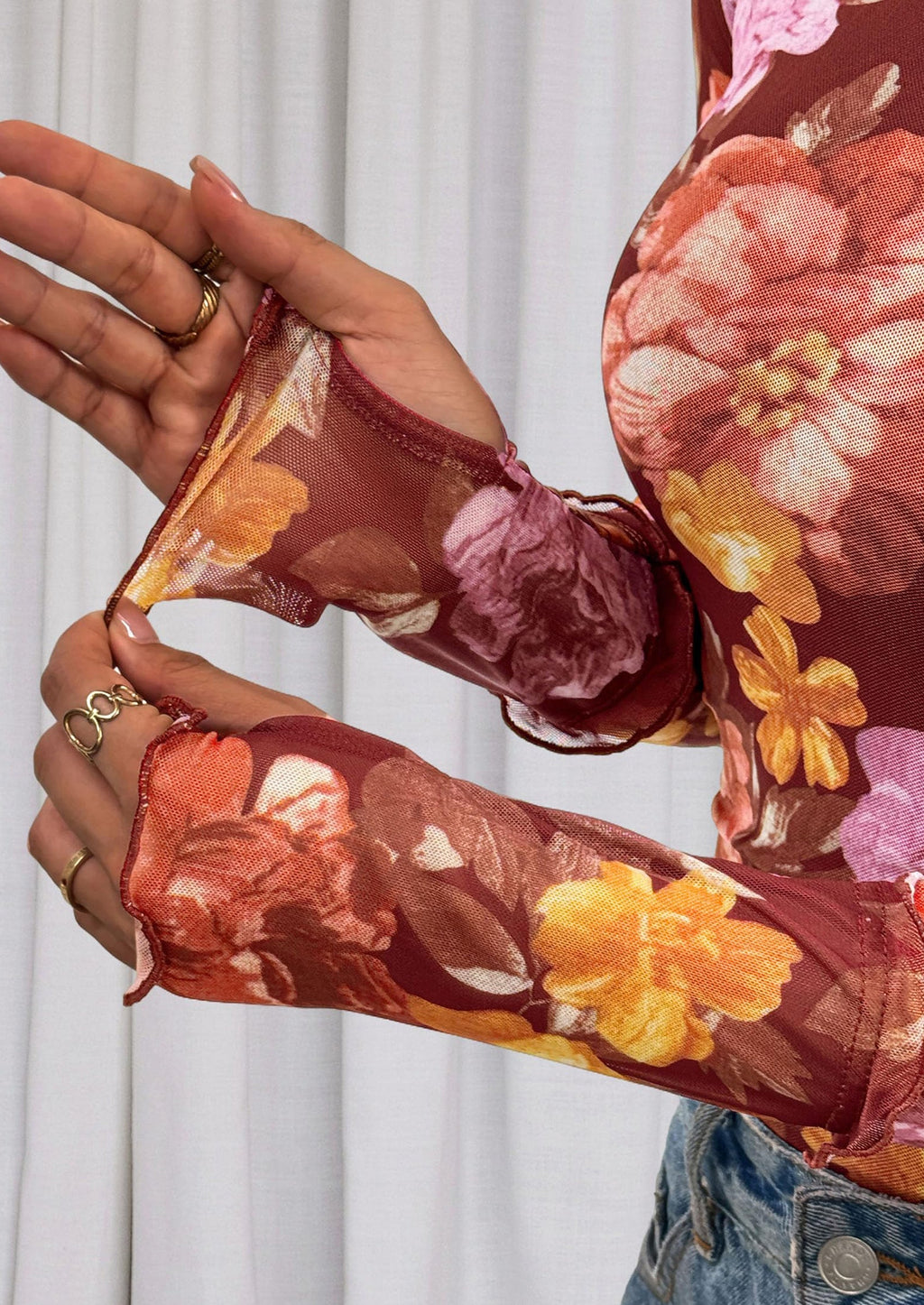 Womens Fall Mesh Floral Blouses Long Sleeve Going Out Tops Slim Fitted Shirts Date Night Outfits