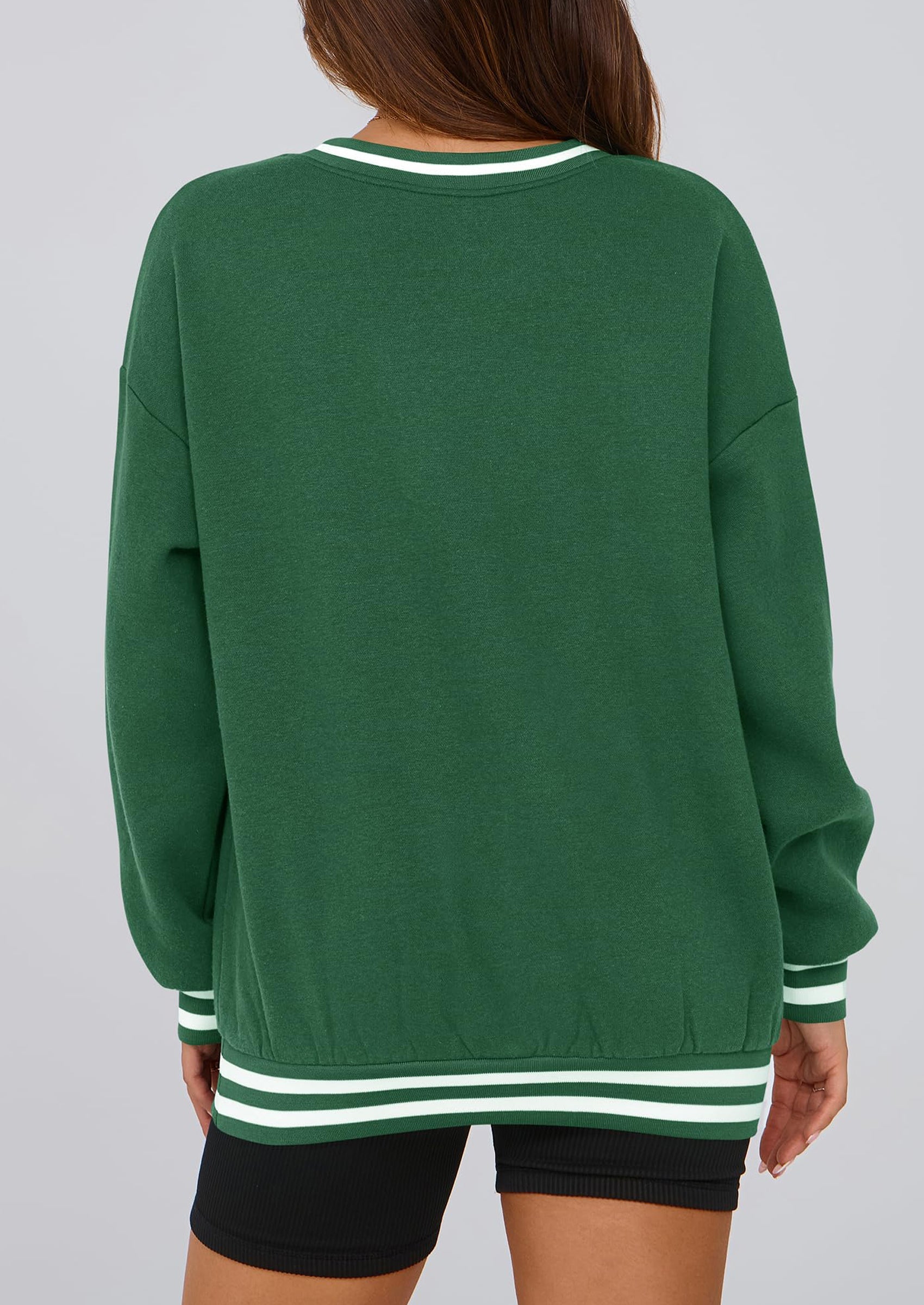 Women's Oversized Sweatshirts Casual Long Sleeve Stripes Knit V Neck Pullover Top Fall Teens Preppy Clothes