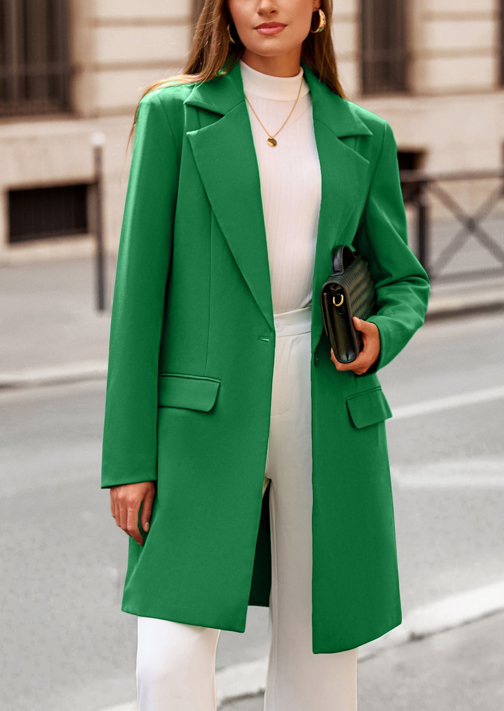 Women's Spring Fall Long Blazer Jackets Long Sleeve Lapel Pockets Loose Fit Work Casual Blazers Outerwear