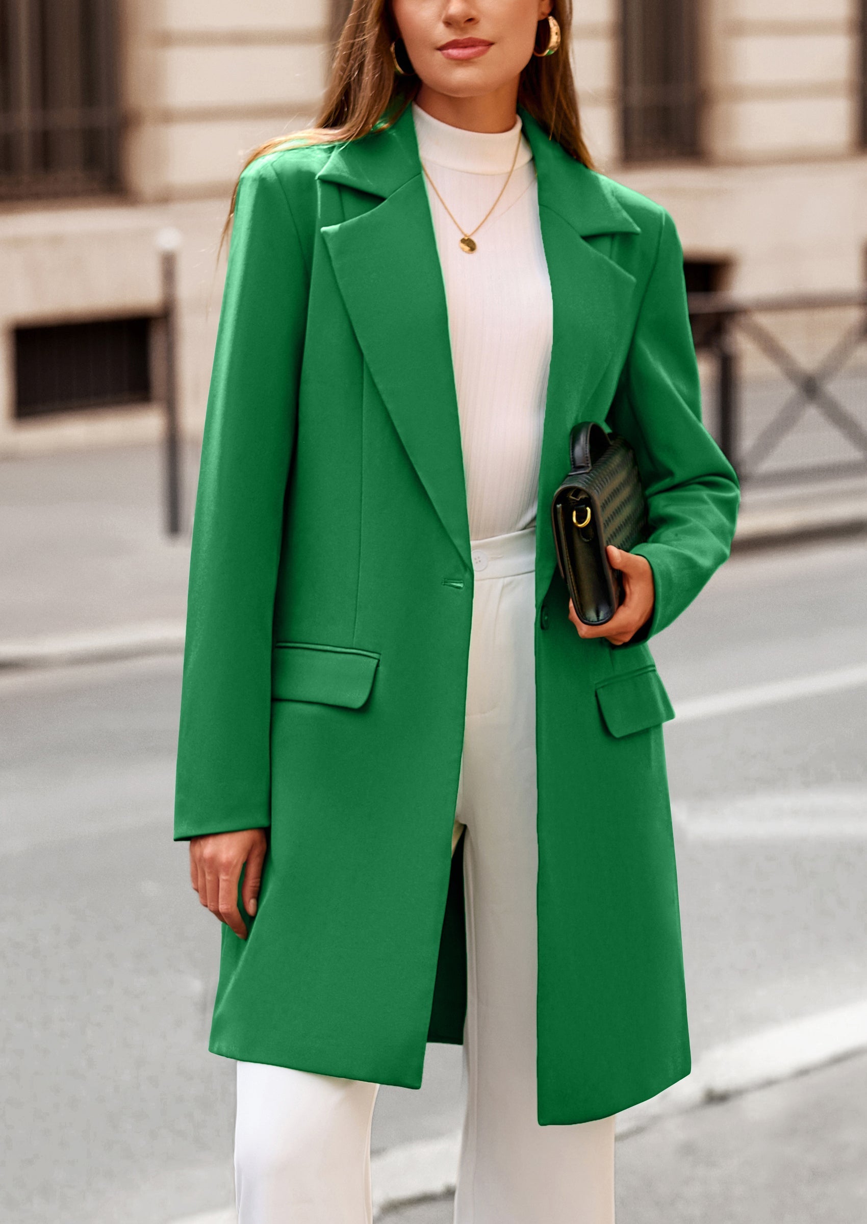 Women's Spring Fall Long Blazer Jackets Long Sleeve Lapel Pockets Loose Fit Work Casual Blazers Outerwear