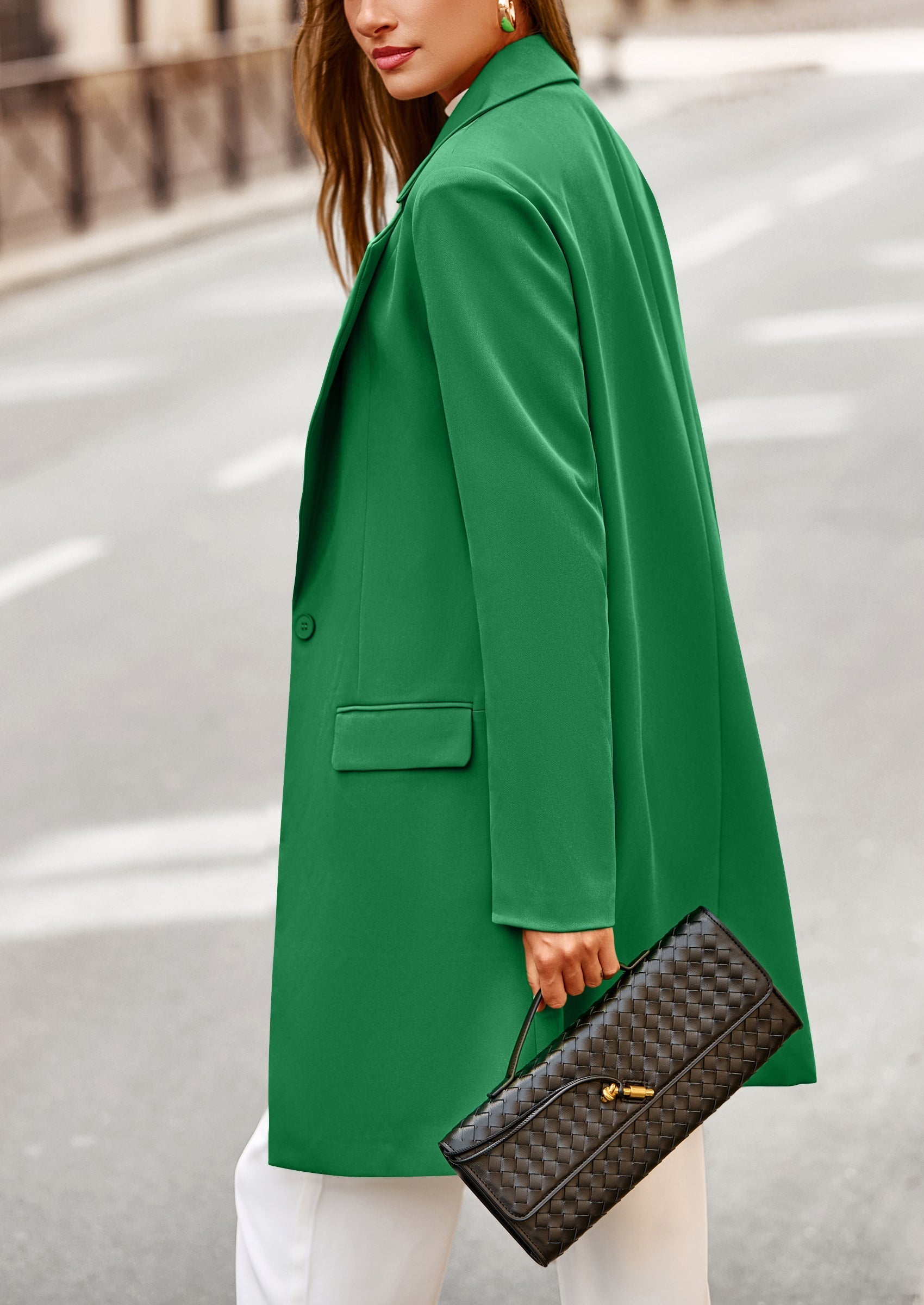 Women's Spring Fall Long Blazer Jackets Long Sleeve Lapel Pockets Loose Fit Work Casual Blazers Outerwear