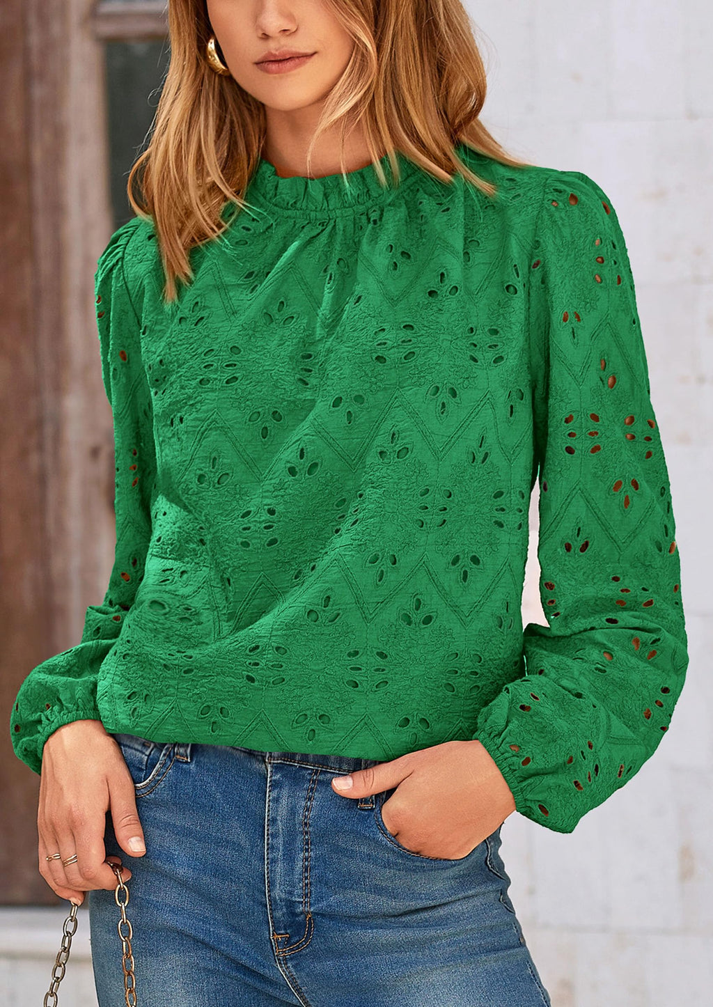 Womens Tops Dressy Casual Spring Long Sleeve Shirts Embroidered Eyelet Blouses Going Out Outfits