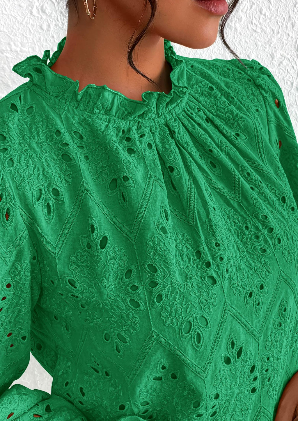 Womens Tops Dressy Casual Spring Long Sleeve Shirts Embroidered Eyelet Blouses Going Out Outfits